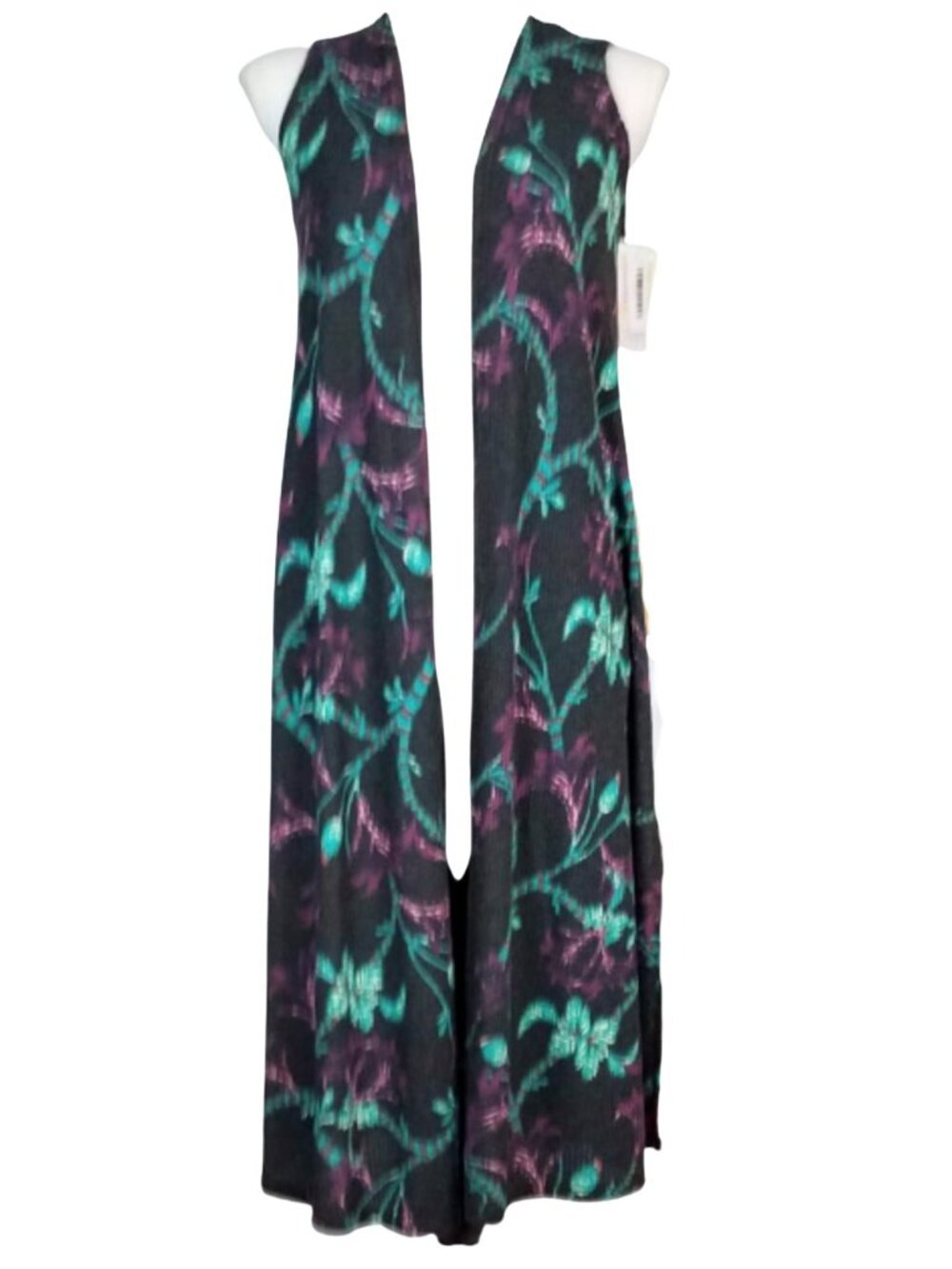 LULAROE Long Floral Ribbed JOY Open Cardigan Vest Women's XS